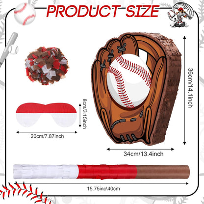 Baseball Piñata with Blindfold Bat for Birthday Party Softball Paper Piñata Sports Balls Confetti Baseball Party Supplies for Birthday Party Decorations 13.19 x 13.19 x 3 Inch(Cool)