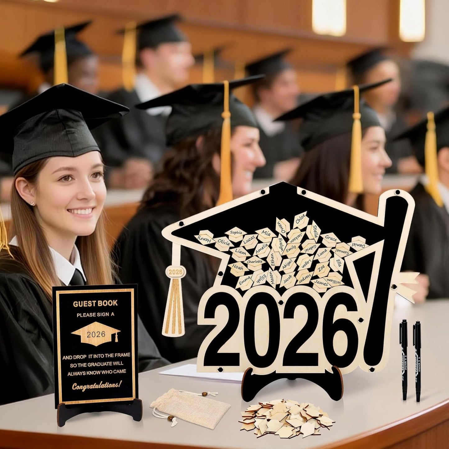 2026 Graduation Guest Book Alternative, Black Happy Graduation Party Decorations, Class of 2026 Congrats Graduates Signature Guestbook Gifts for College High School Students Friends Men Women