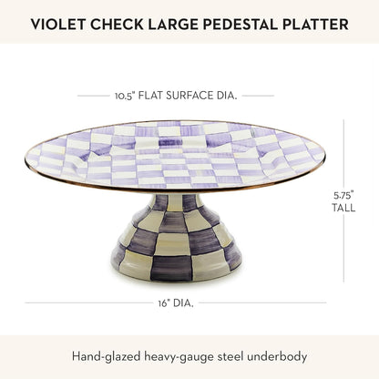 MACKENZIE-CHILDS Enamel Pedestal Platter, Round Cake Stand, Large, Black-and-White Courtly Check