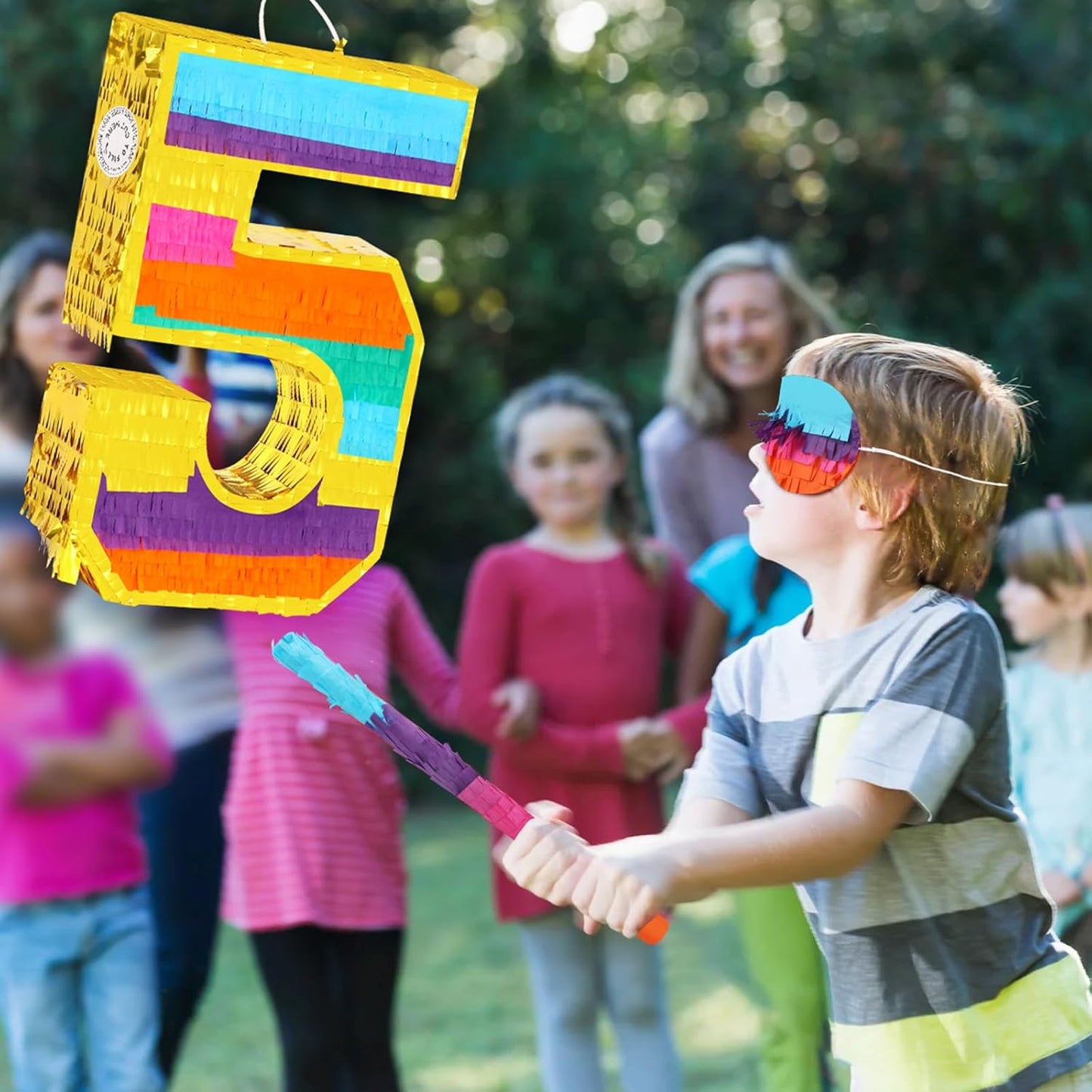 Dinosaur Pinata - Dinosaur Decorations with a Blindfold and Bat for Boys Girls Animal Themed Birthday Party Kids Classroom Game Decorations Supplies (15.7 x 11.4 x 3.1 Inches)