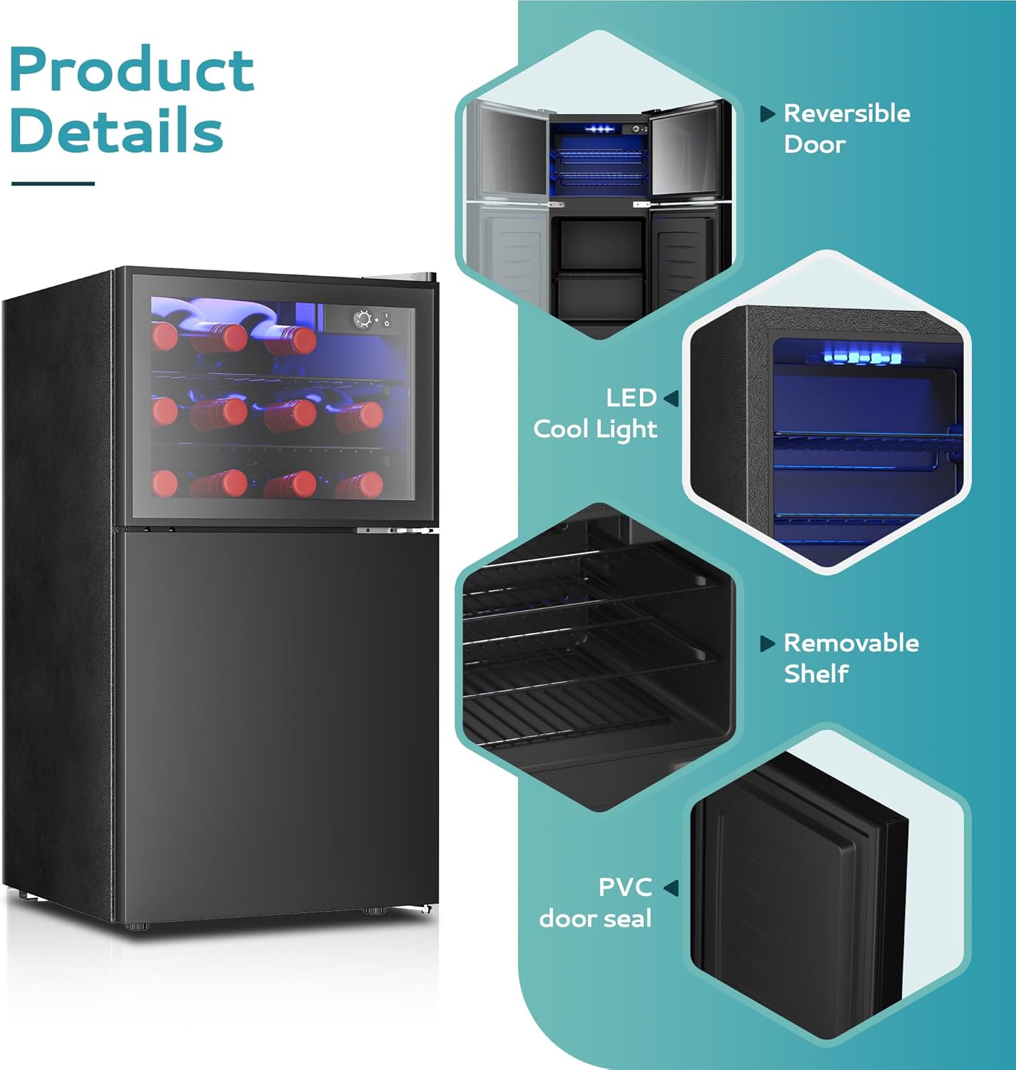 EUHOMY 4.5 Cu.ft Beverage Refrigerator and Cooler, 145 Can Mini fridge with Glass Door for Soda Beer Wine, Small Drink Dispenser with Digital Adjustable Thermostat for Home Office Bar