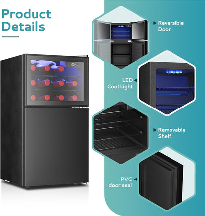 EUHOMY 4.5 Cu.ft Beverage Refrigerator and Cooler, 145 Can Mini fridge with Glass Door for Soda Beer Wine, Small Drink Dispenser with Digital Adjustable Thermostat for Home Office Bar