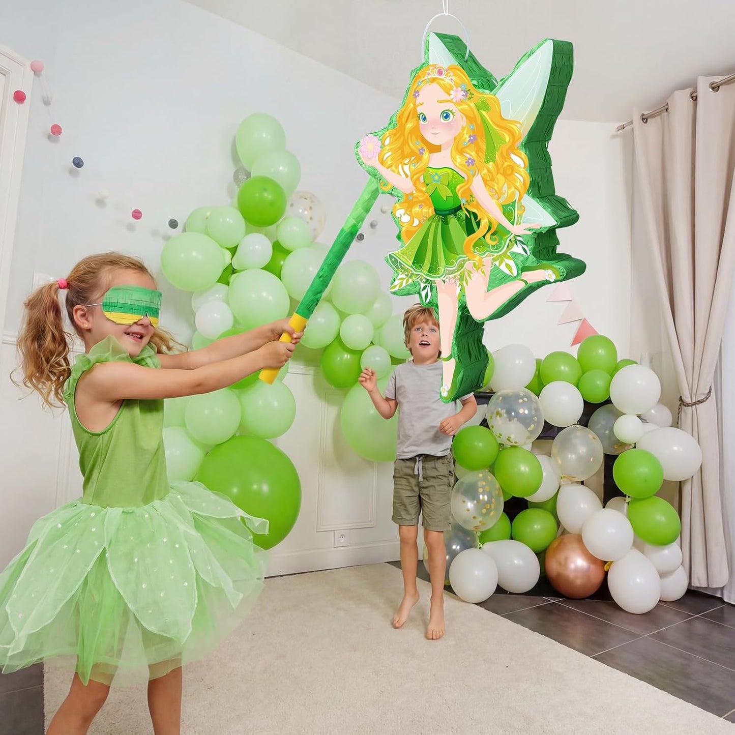 VioraWhite Fairy Piñata Princess Birthday Decorations Fairy Party Piñata Set with Stick and Blindfold for Girls Kids Butterfly Birthday Party Game Decorations Supplies