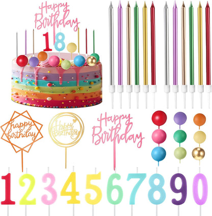 Yerliker 34 Pcs Happy Birthday Cake Toppers Decorations Birthday Candles DIY Cake Decor for Men Women Wedding Anniversary(Gold)