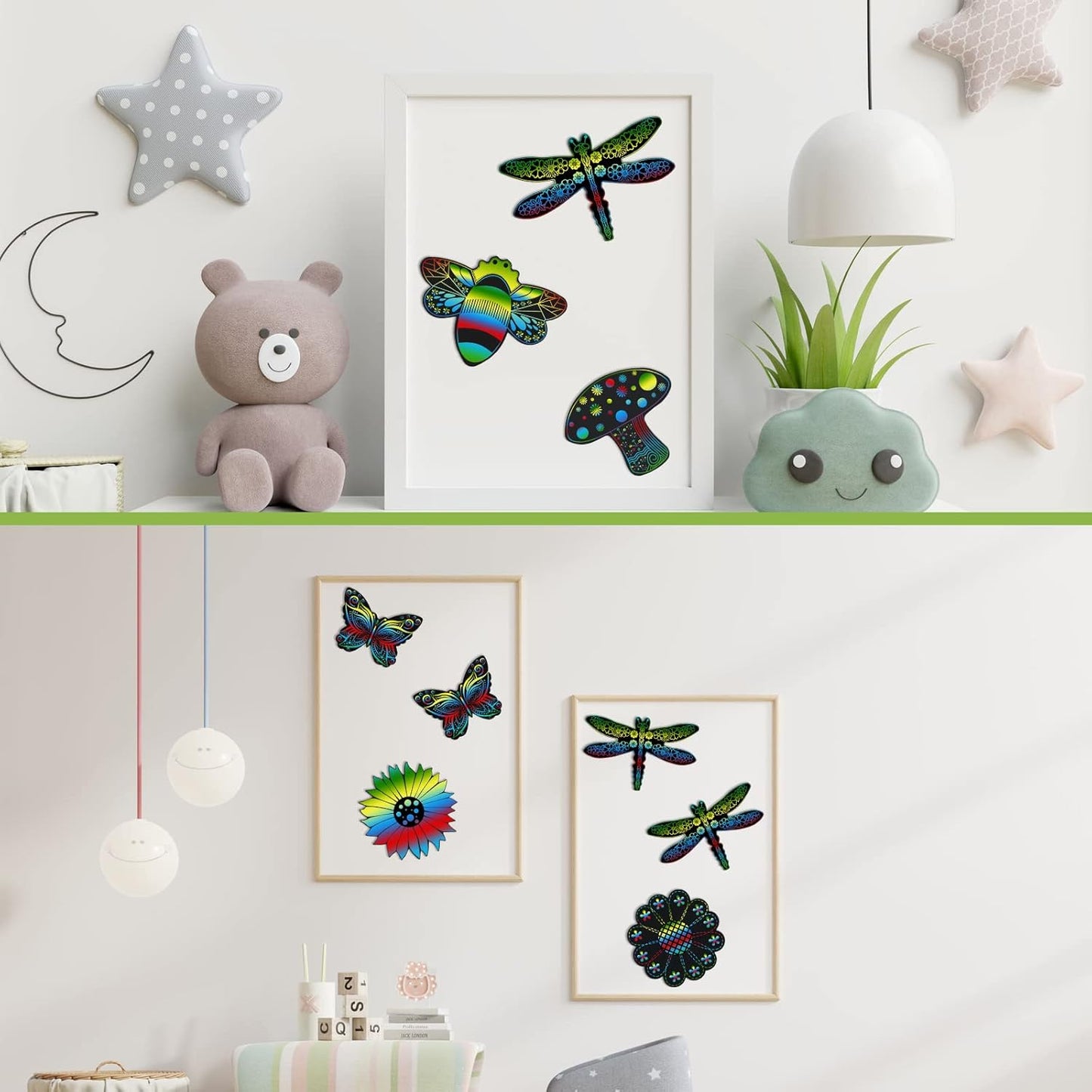 Eaasty 24 Pieces Animal Scratch Cards Butterfly Scratch Crafts Art Card Rainbow Spring Art Party Supplies for DIY Crafts Home Decoration Project, 8 Styles