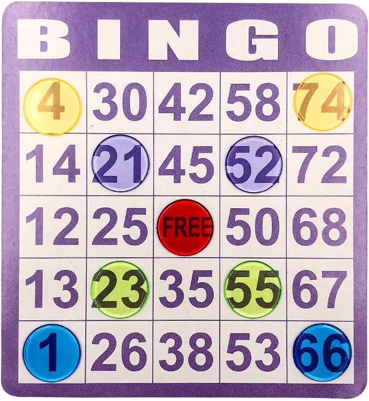 Yuanhe Bingo Cards Game Set - Includes 50 Bingo Cards and 500 Colorful Transparent Bingo Chips, for Bingo Games and Card Games