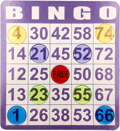 Yuanhe Bingo Cards Game Set - Includes 50 Bingo Cards and 500 Colorful Transparent Bingo Chips, for Bingo Games and Card Games