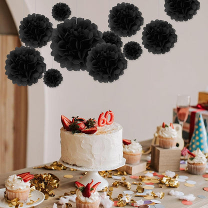 Tissue Paper Pom Poms, Pink Tissue Paper Flowers, Hanging Flower Balls for Weddings Fiesta Parties Birthday Baby Showers Classroom Bridal Shower Decoration (18Piece Set-6/10/12/14Inch)