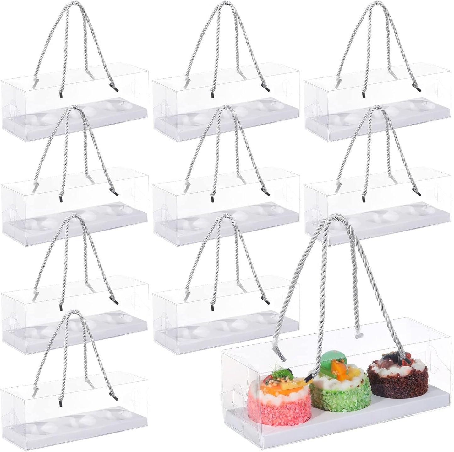 Thenshop 20 Pcs 9 x 3 x 3 Inch Clear Cupcake Boxes with Handle and Inserts 3 Count Portable Pastry Packaging for Cupcakes Carrier Muffin Bakery Containers Mothers Day Wedding Party(Brown)