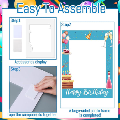 Amyhill 13 Designs Extra Large Birthday Photo Booth Props Include 32 x 24 Inch Photo Booth Props Picture Frame Double Sided Happy Birthday Party Decorations DIY Water Proof Selfie Signs Party Supplies