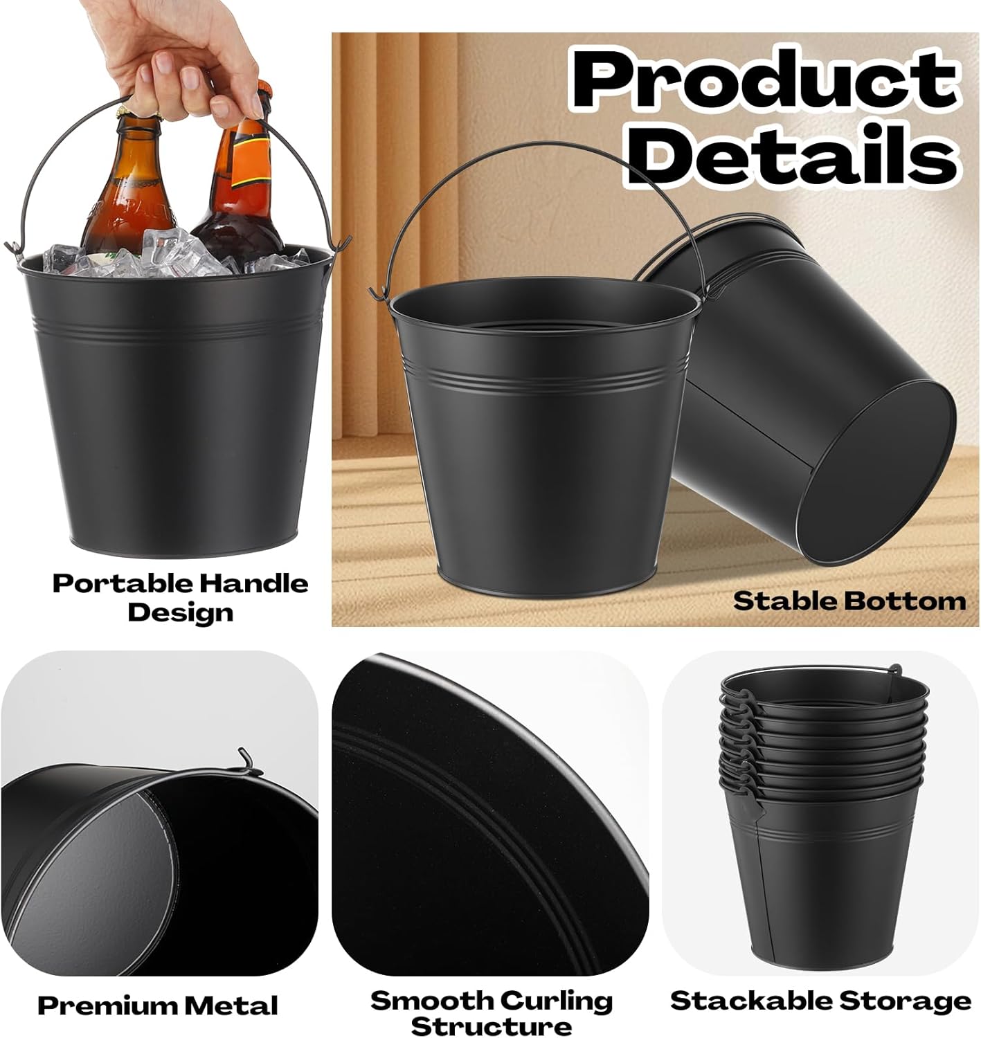 Didaey 24 Pcs Metal Beer Bucket Bulk Ice Bucket Ice Pails with Handle Champagne Soda Party Beverage Chiller for Summer Picnic Pool Wedding Party Supplies Wine Champagne Bar (7.1 x 6.5 x 5.1",Gold)