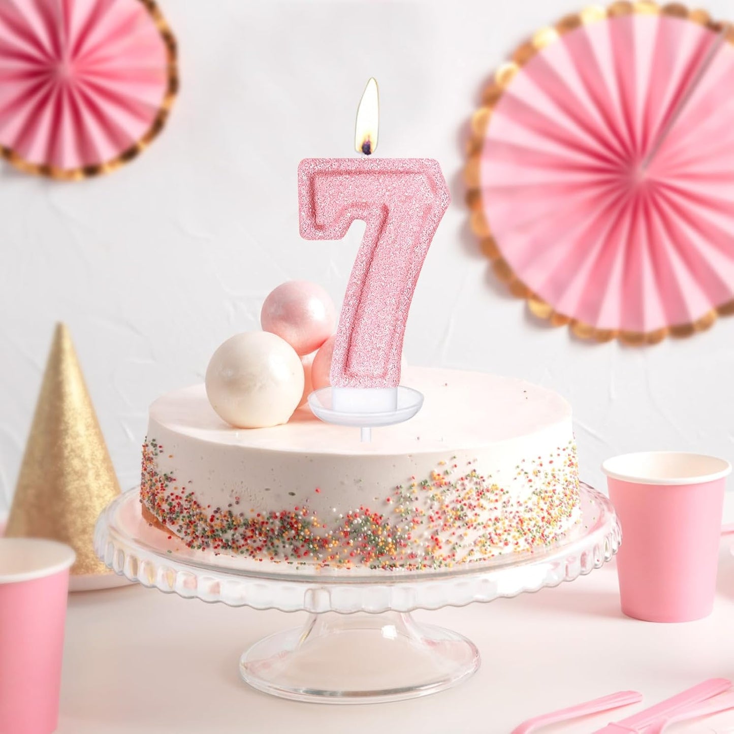 Cute Number 3 Birthday Candle, Glitter Pink Number Candles, Birthday Cake Topper Decoration, Party Supplies Anniversary Celebrations