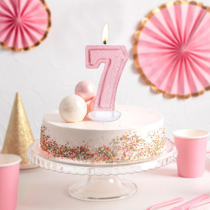 Cute Number 3 Birthday Candle, Glitter Pink Number Candles, Birthday Cake Topper Decoration, Party Supplies Anniversary Celebrations