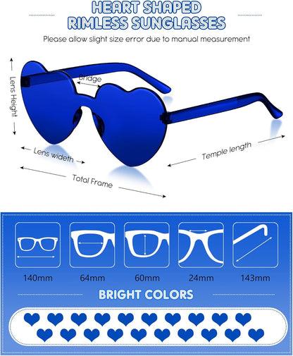 Frienda 20 Pairs Heart Shaped Sunglasses Rimless Candy Color Glasses for Women Men Party Favor
