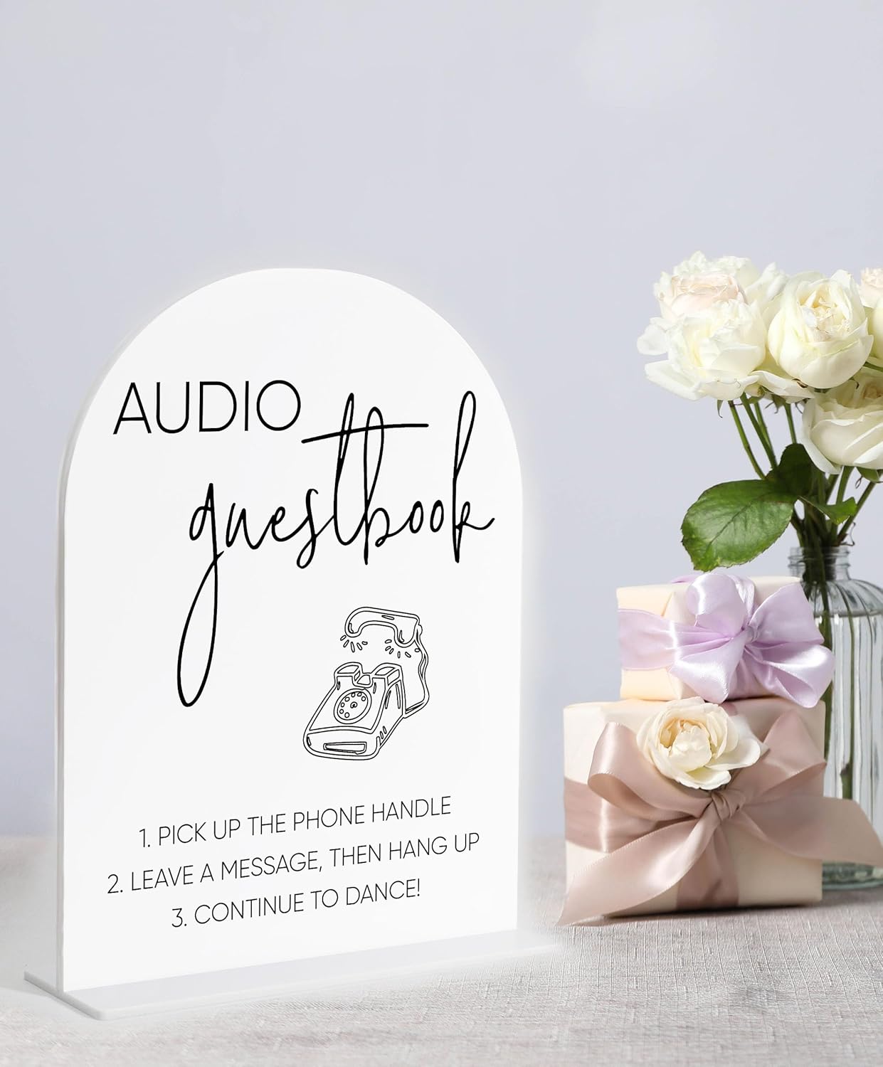 Audio Guest Book Sign, White Arch Acrylic Wedding Sign, Audio Guest Book Wedding Phone, Bridal Shower Decor, Engagement Party Decor, Centerpiece Table Decorations Party for Bride and Groom-14