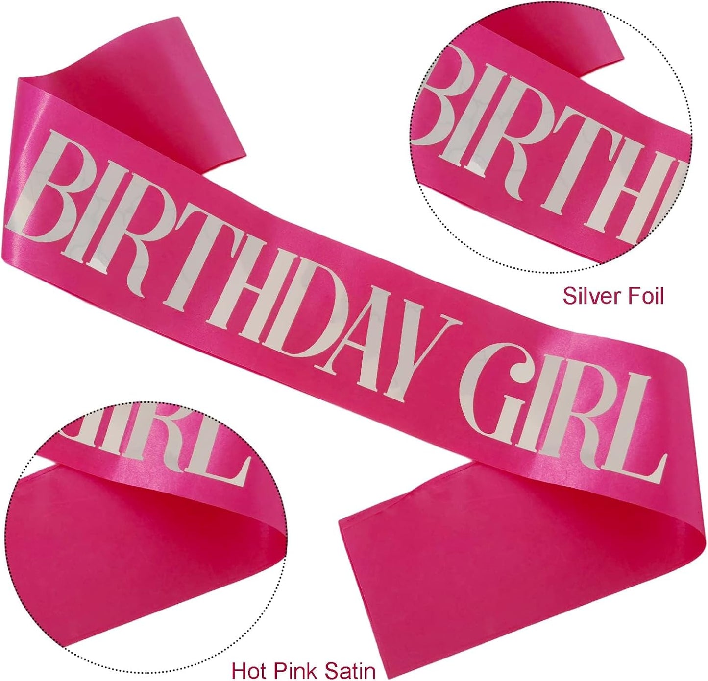 Birthday Girl Sash, Pink Foil White Birthday Sash for Girl Sweet 16th 18th 20th 21st 30th Fun Birthday Party Gifts Favors Decorations