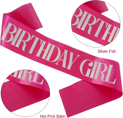 Birthday Girl Sash, Pink Foil White Birthday Sash for Girl Sweet 16th 18th 20th 21st 30th Fun Birthday Party Gifts Favors Decorations
