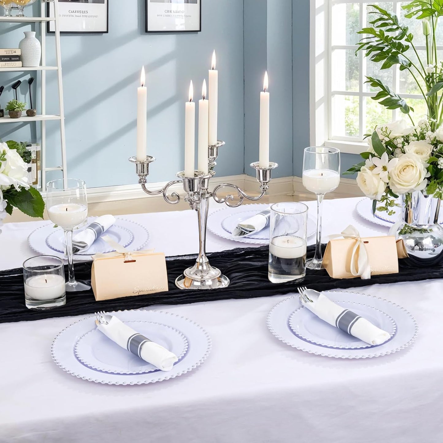 Supernal 240 Silver Plastic Silverware Set - 60 Sets Pre Rolled Napkins with Cutlery - Mirror Polished Real Look Disposable Silver Utensils- Elegant Heavy Duty Flatware for Weddings & Catering