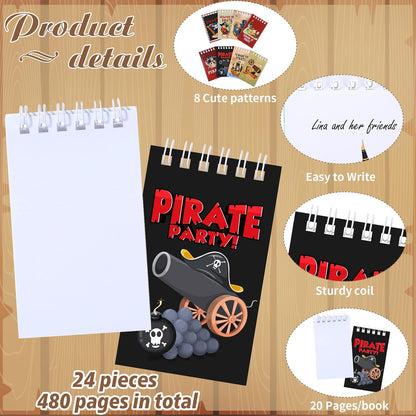Teling 24 Pieces Mini Pirate Notepads Notebooks Pirate Party Favors Small Spiral Notebooks Mini Pocket Notepads for Kids Birthday Party Supplies Teacher Classroom Rewards
