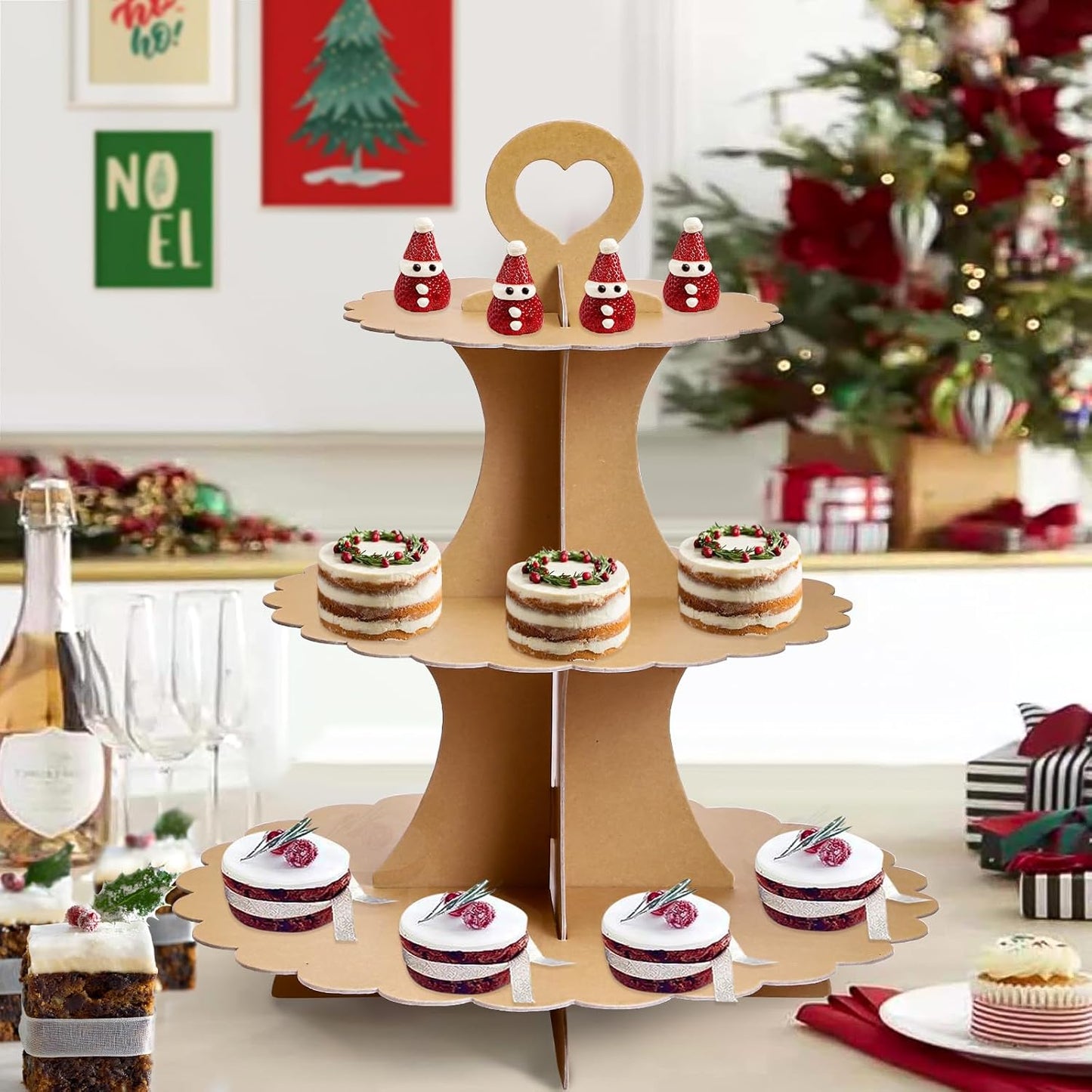Soleebee 3-Tier Cupcake Stand, Cardboard Cupcake Tower, Dessert Cup Cake Stand Tower for Birthday Wedding Party Decoration, Cupcake Tier Stand 1 Set (Black)