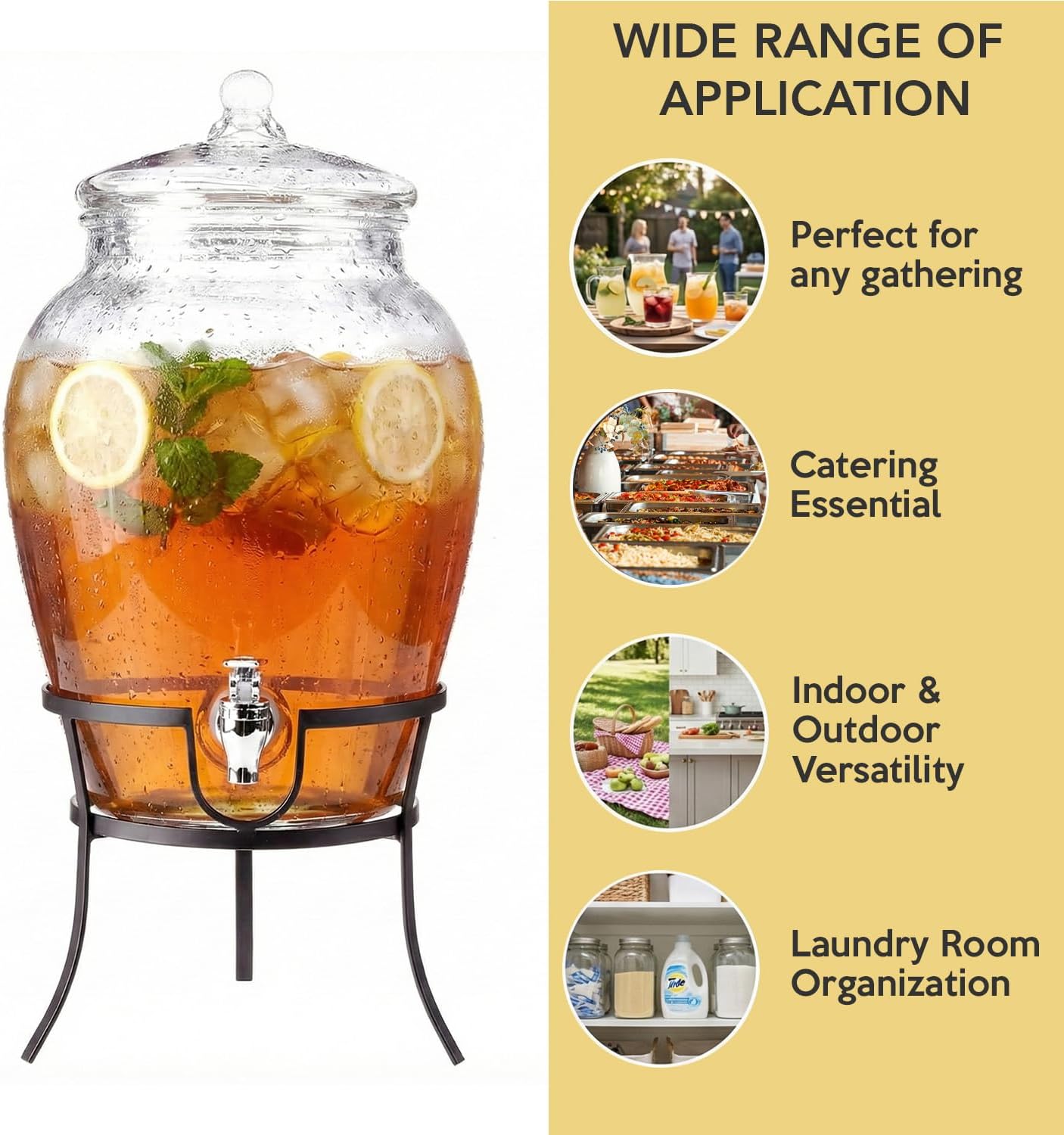 Style Setter Beverage Dispenser Cold Drink Dispenser w/ 3-Gallon Capacity Glass Jug, Metal Stand & Leak-Proof Acrylic Spigot Great for Parties, Weddings & More