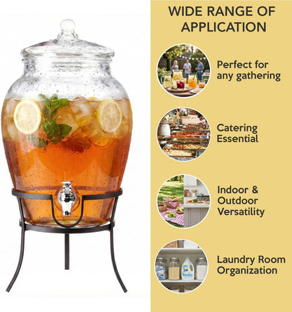 Style Setter Beverage Dispenser Cold Drink Dispenser w/ 3-Gallon Capacity Glass Jug, Metal Stand & Leak-Proof Acrylic Spigot Great for Parties, Weddings & More