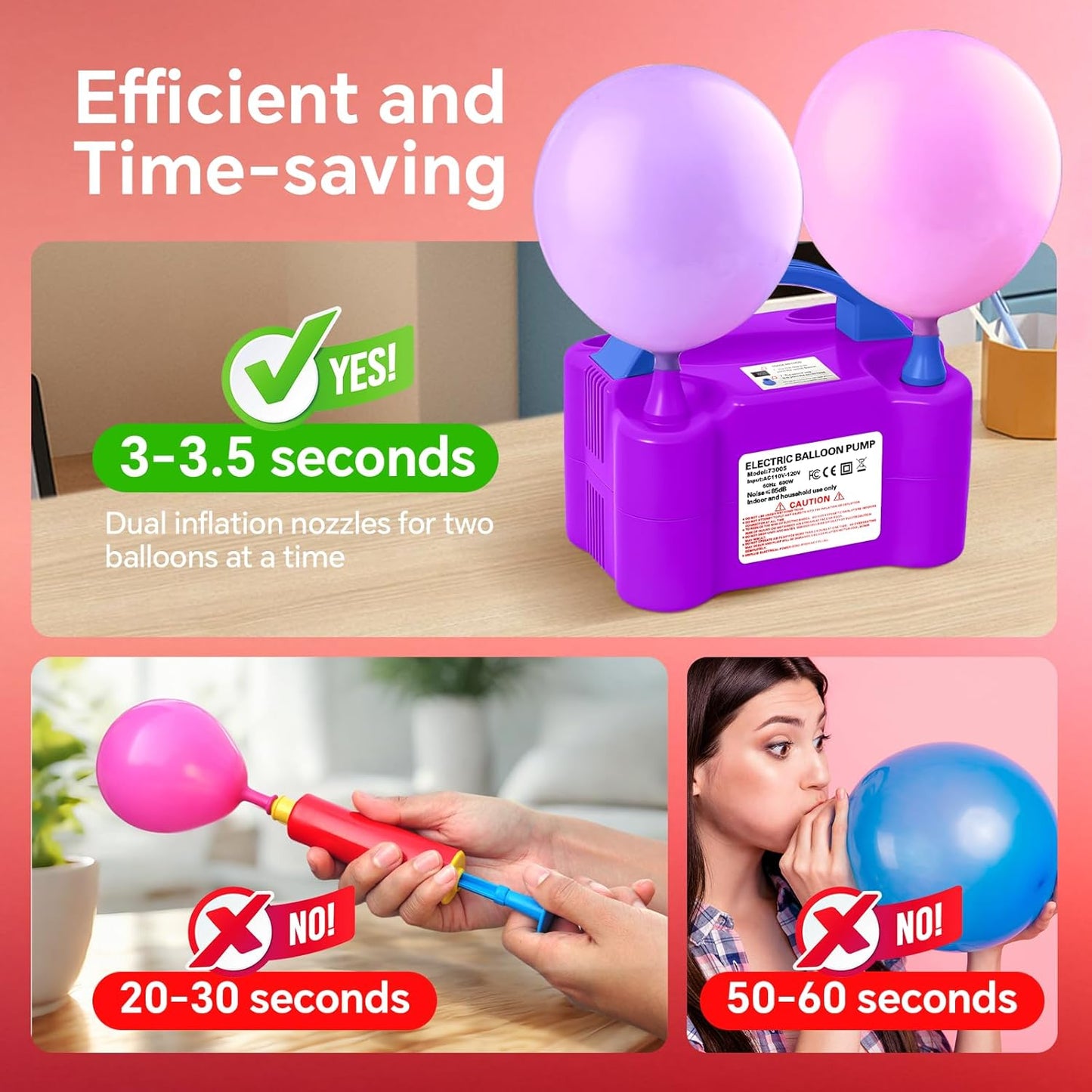 Electric Balloon Pump,110V 600W Portable Dual Nozzles Balloon Pump,Air Pump Balloon Blower for Party Decorations with Tying Tool