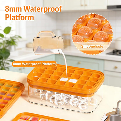 Compact Ice Cube Tray with Lid and Bin, Mini Press-Type Ice Cube Maker for Freezer, Space-Saving Small Ice Bucket with Tongs for RV, Office, Mini Ice Cube Trays & Water Bottles, BPA-Free (Green)