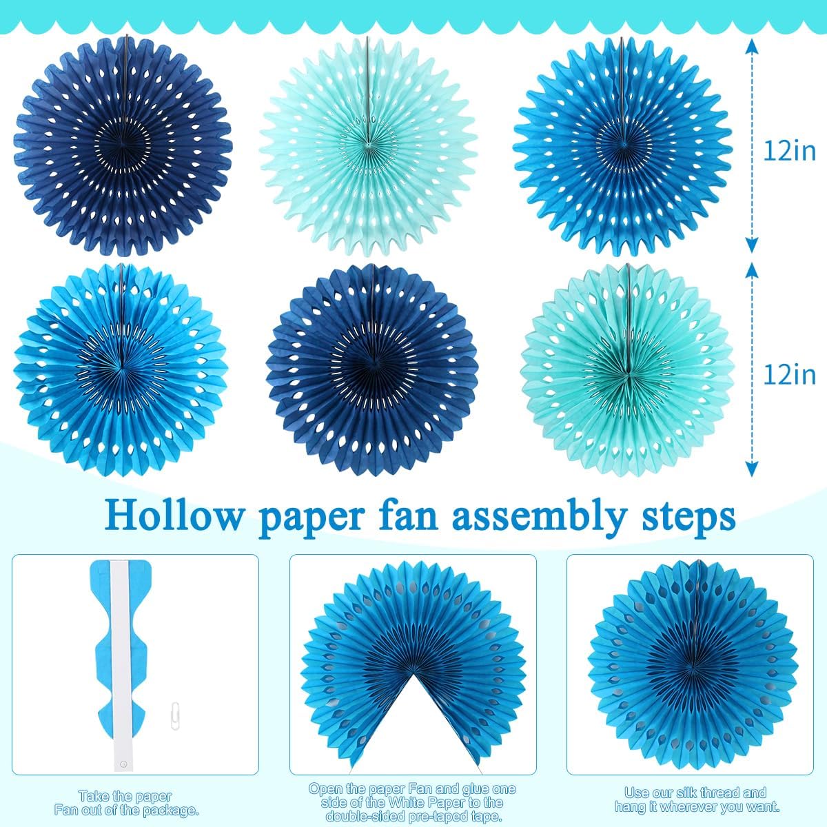 Party Hanging Paper Fans Decoration Set for Wedding Birthday Party Mother's Day Round Events Accessories Set of 8