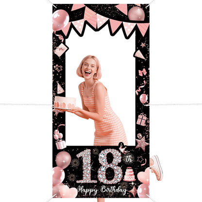 Pink 80th Birthday Neon Photography Banner Backdrop Glow Party Disco Dance Neon Theme Birthday Banner Photo Frame Props Props Selfie Background Face Cutout Photo Props Decoration