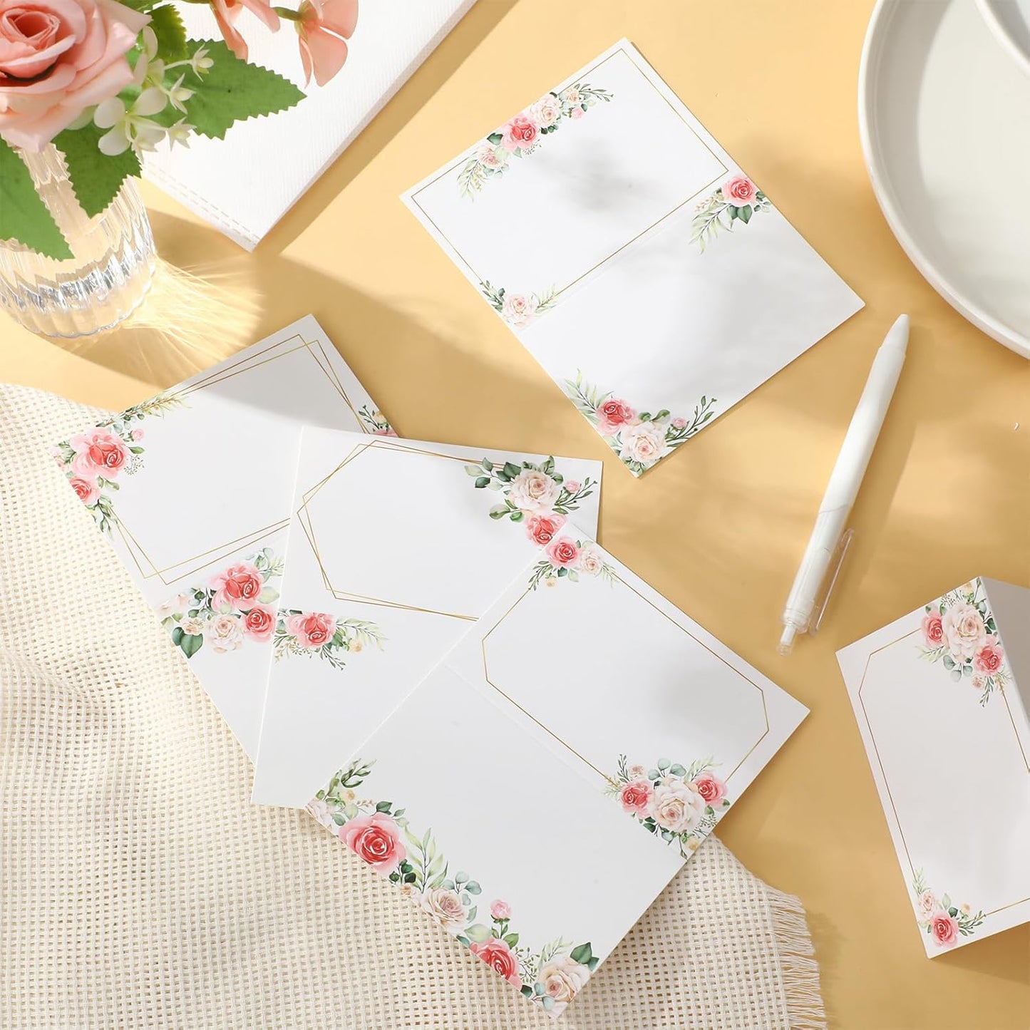 Honoson 48 Pcs Watercolor Greenery Place Cards for Table Setting 4.6 x 3 Inch Blank Fillable Seat Card Eucalyptus Tent Folding Name Card for Weddings, Parties, Banquets