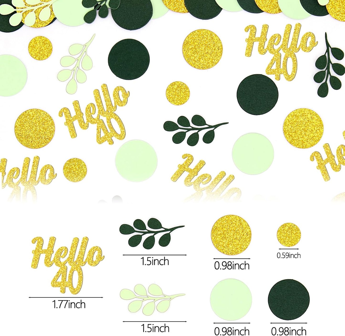 300PC Greenery Happy Birthday Confetti for Table Gold Glitter and Sage Green Birthday Party Decorations for Kids/Adult