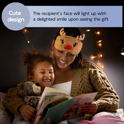 Christmas Reindeer Sleep Mask Cute Antler Eye Masks Sleeping Soft Plush Cartoon Blindfold Funny Animal Eye Cover Xmas Presents for Women Men (Xmas Reindeer,Brown)