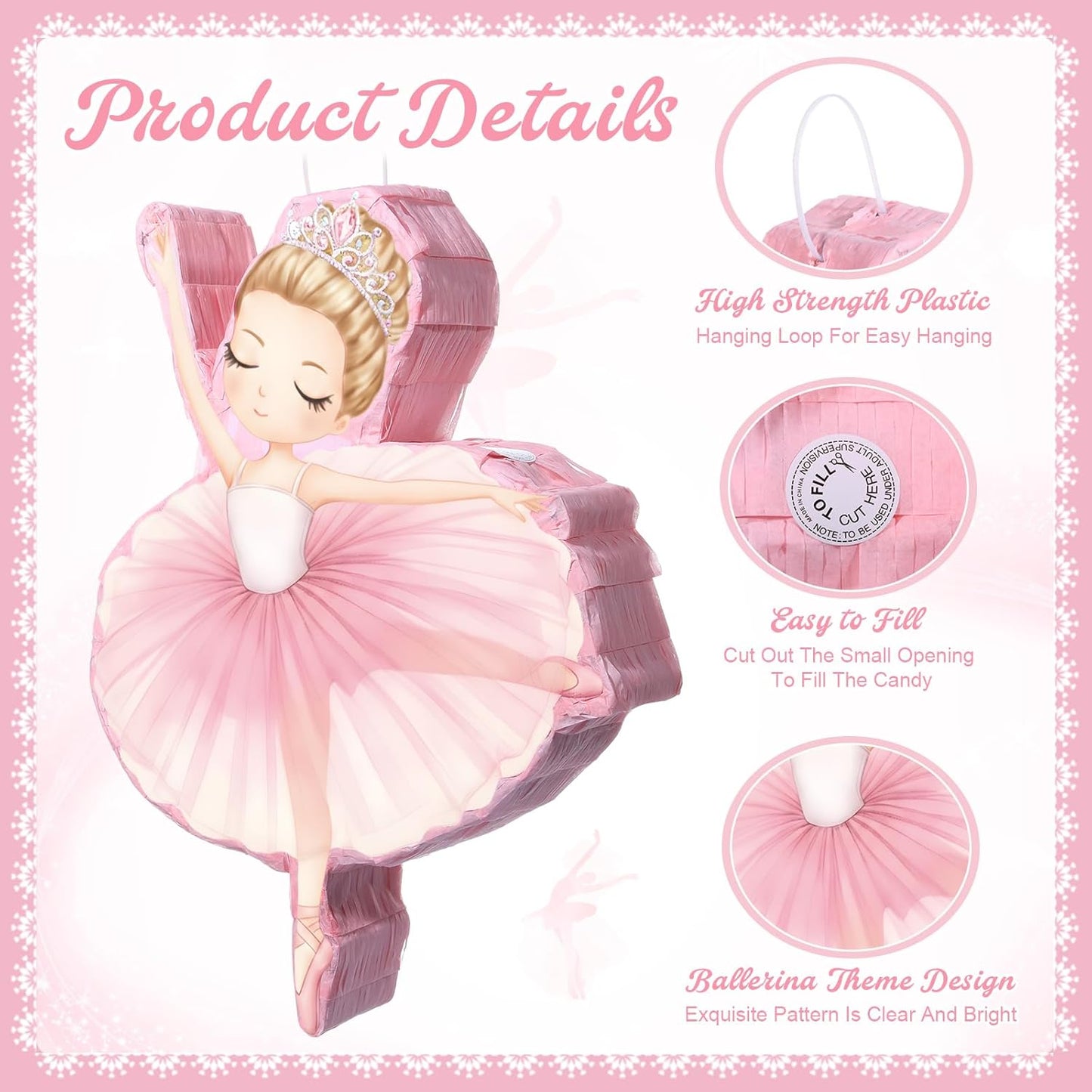 Threan Princess Piñata Fairy Party Decorations Pink Ballet Piñata Ballerina, Birthday Game Set Party Supplies for Girl Princess Theme Baby Shower Butterfly Birthday Supplies Decoration(Fairy)