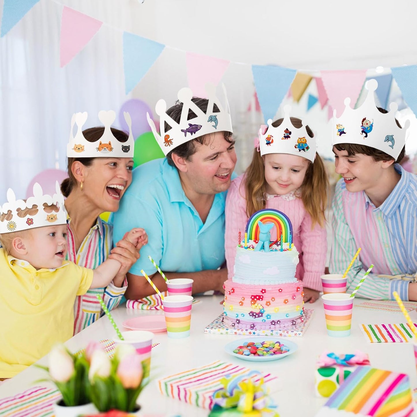 Thenshop 120 Pcs White DIY Paper Crowns for Kids to Decorate Blank Birthday Party Decoration Crowns for Kids Princess Queen(Stylish Style)