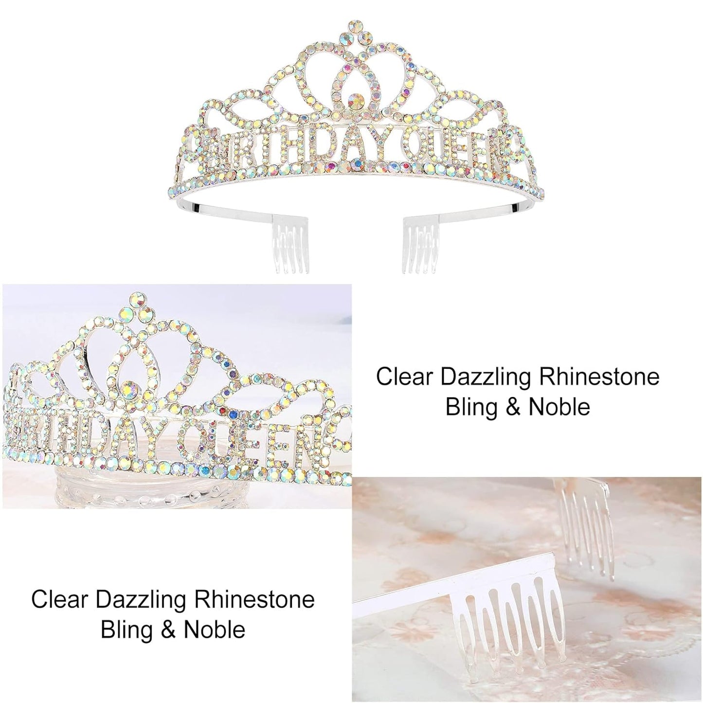 CAVETEE Gold Birthday Crowns and Sash - Queen Tiara for Party Decorations