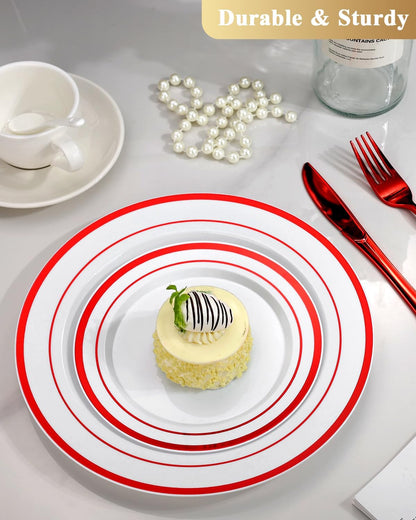 Goodluck 200PCS Gold Plastic Plates, Heavy Duty Disposable Gold Plates with 100 10.25 inch Dinner Plates and 100 7.5 inch Dessert Plates for Party, Holiday, Wedding, Thanksgiving