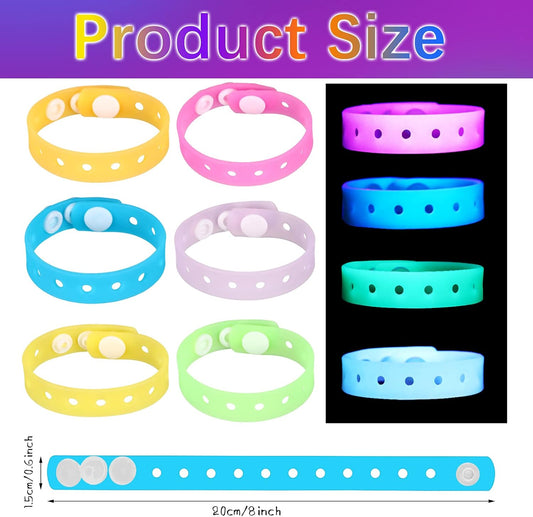 Kasyat 12 Pieces 8 Inch Silicone Charm Bracelets Luminous Silicone Wristbands Bulk for Charm Adjustable with Hole Mardi Gras Decoration for Party Favors Presents, 6 Colors