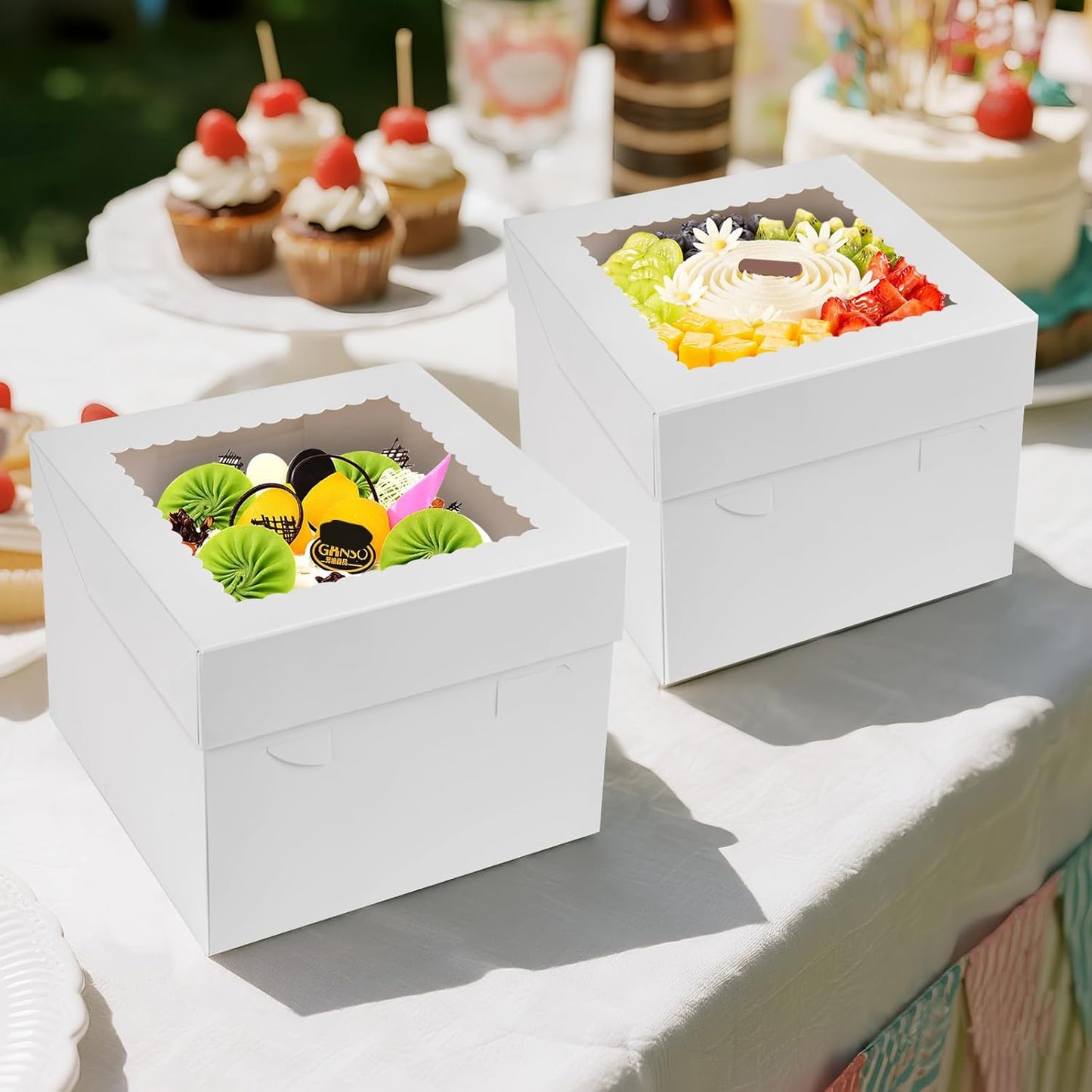 15Pcs 12x12x8 Inch Tall Cake Boxes with Clear Window & Cake Boards - Sturdy White Bakery Boxes with Scalloped Edge for Layer, Wedding, Birthday Cakes - Secure Transport for Professional & Home Bakers