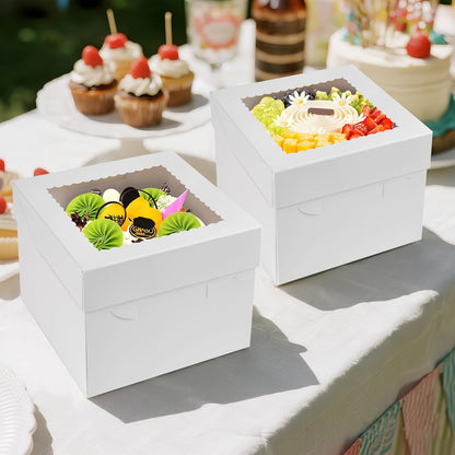 15Pcs 12x12x8 Inch Tall Cake Boxes with Clear Window & Cake Boards - Sturdy White Bakery Boxes with Scalloped Edge for Layer, Wedding, Birthday Cakes - Secure Transport for Professional & Home Bakers