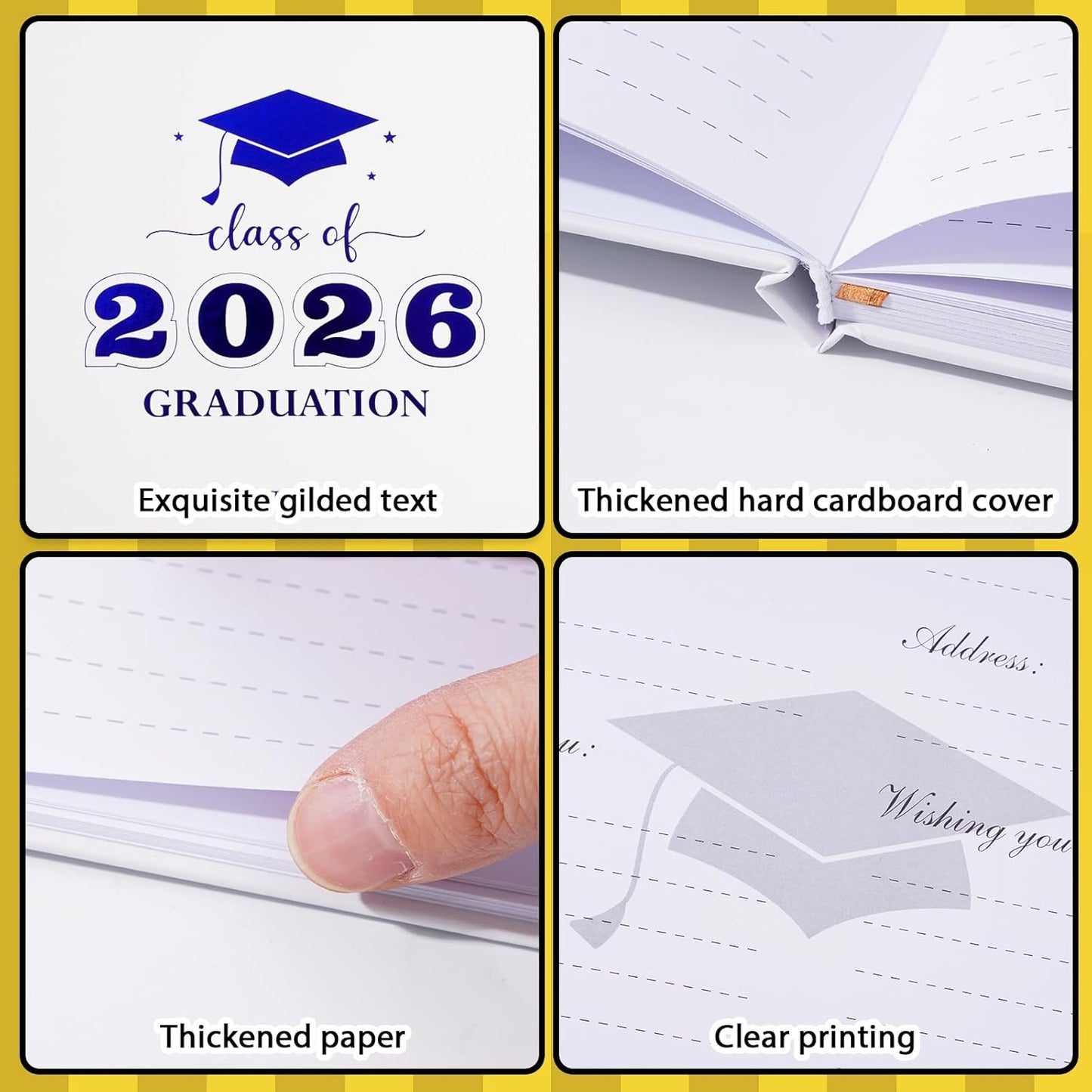 Graduation Guest Book, Class of 2026 Graduation Guest Book with Pen, Hardcover Guest Sign in Book, Memory Scrapbook, Graduation Decorations, Grad Party Supplies for High School，College (Blue)