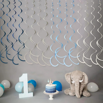36 Pcs Blue Hanging Swirl Decorations Ombre Royal Blue White Felt Swirl Streamer Spiral Ceiling Garland for Birthday Wedding Baby Shower Graduation Under The Sea Nautical Ahoy Achor Party Supplies