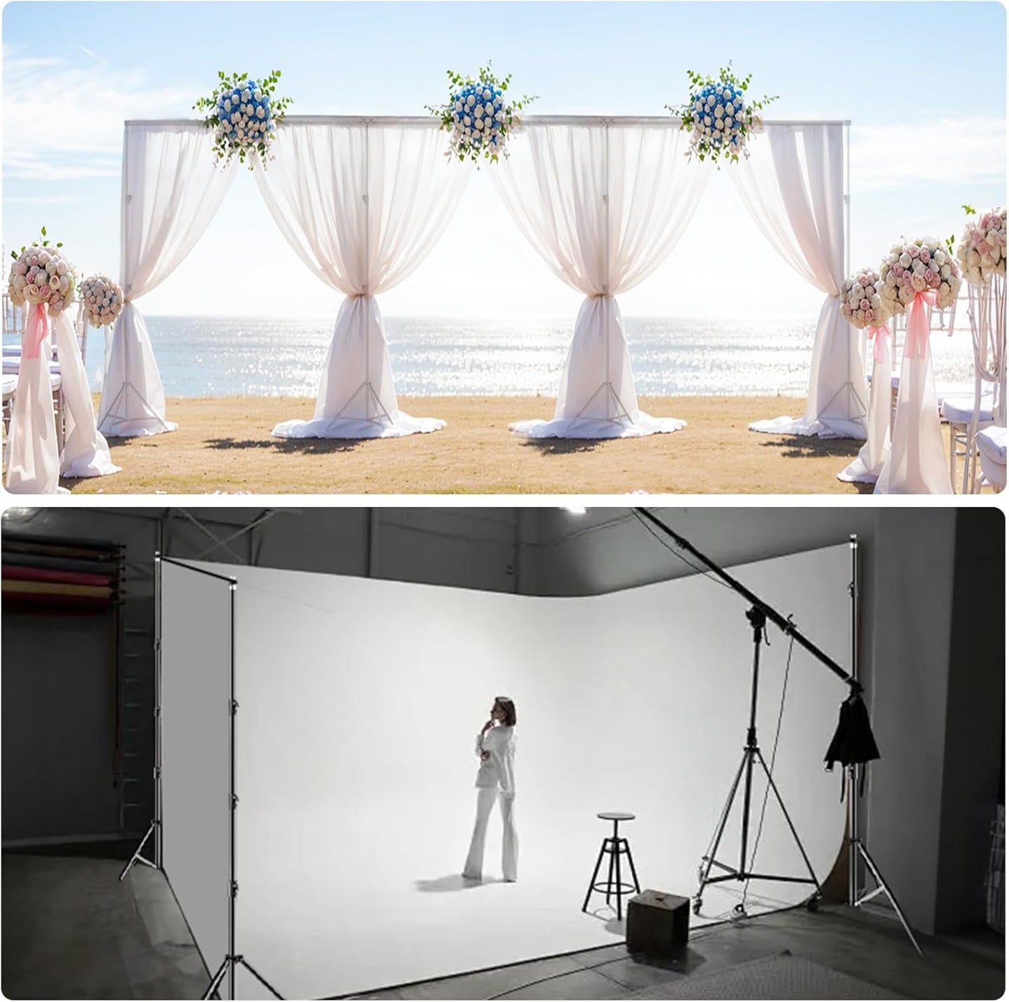 BEIYANG 6.5x6.5 FT Backdrop Stand, Adjustable Photo Background Stand Support kit with Carry Bag for Parties, Decoration, Wedding, Photo Video Studio Shooting