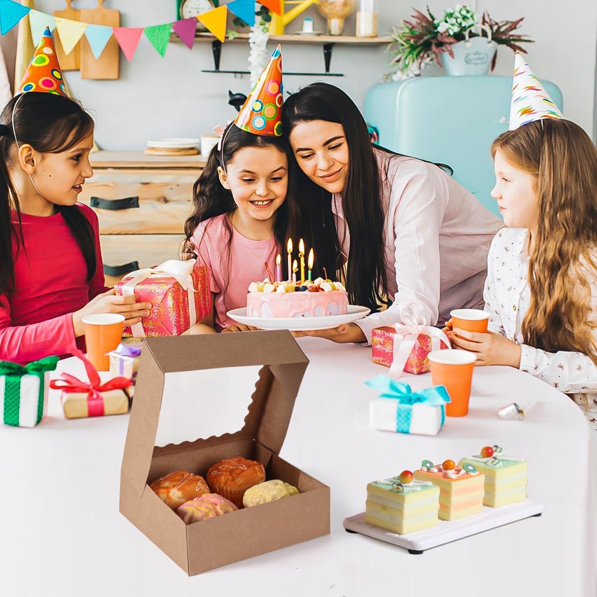 24 pcs12x12x3 Inch Bakery Boxes with Window, White 12 inch Cake Pastry large Pie Cookie Box for Dessert,strawberry,Chocolates Boxes