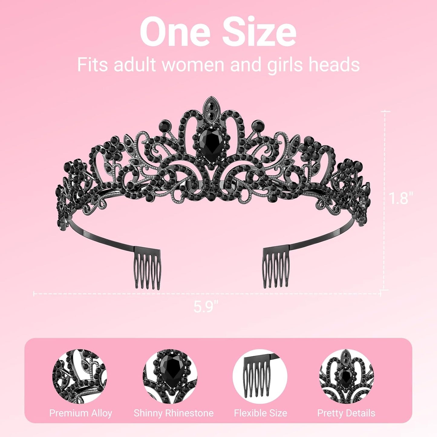Tiara Crown for Women, Headband Hair Accessories for Birthday Wedding Party Costume Pink