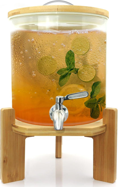 3.6 Gallon Drink dispenser,Glass Water Dispenser with Stand,Glass Beverage Dispenser with Spigot - Large Drink Dispensers for Parties,Bars,Restaurants