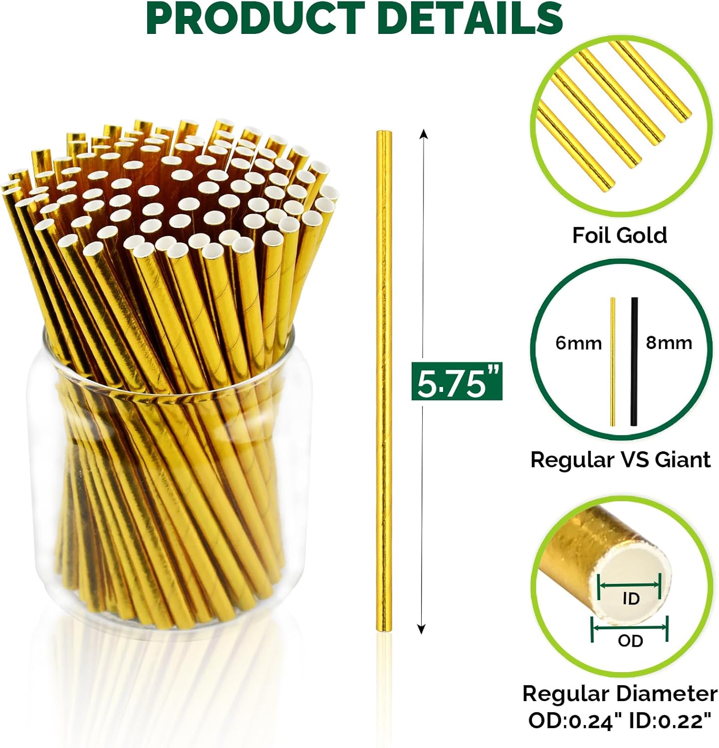 5.75 inch Orange Paper Cocktail Straws, Short Disposable Drinking Straws 500 Counts, Unwrapped - Compostable