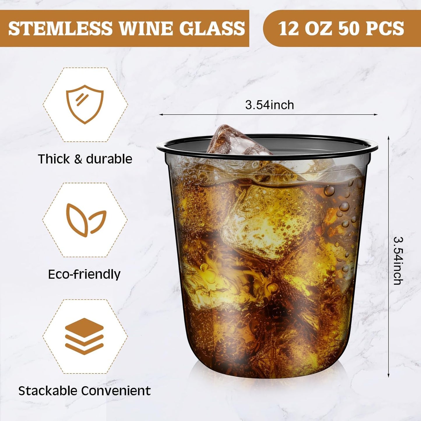 Ziliny 50 Pcs Disposable Stemless Glasses 12oz Crystal Plastic Wine Glasses Clear Classic Pet Cup for Meeting Weddings Birthdays Cocktail Christmas Party Supplies (Pink)