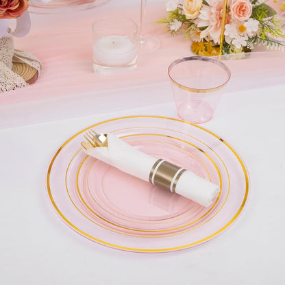 WELLIFE 350-Piece Gold Disposable Plates and Cutlery Set - Premium 10.25" Dinner Plates, 7.5" Dessert Plates, 9oz Cups & Cutlery for Weddings, Catering Events - 50 Guest Service - Elegant & Sturdy