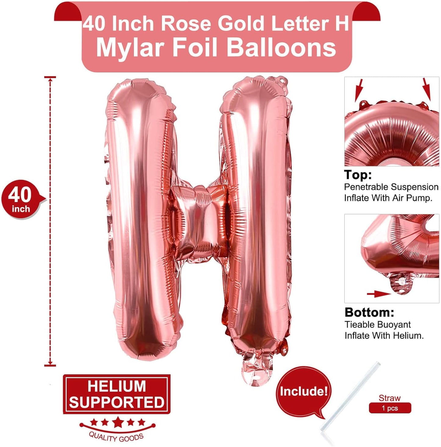 Lovoir 40 Inch Large Rose Gold Letter A Balloons Big Size Jumbo Mylar Foil Helium Balloon for Birthday Party Celebration Decorations Alphabet Rose Gold A